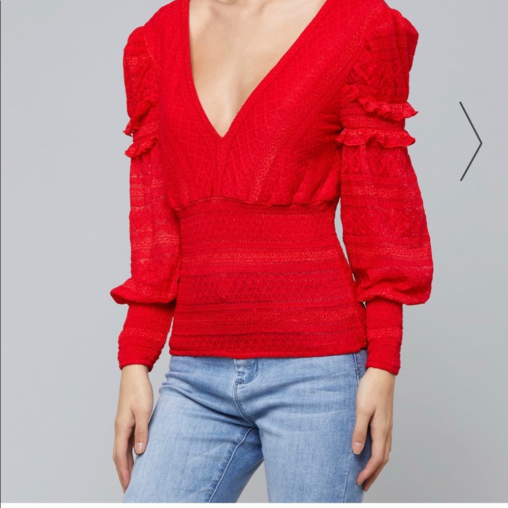 Bebe XS Red Smocked Lace Top. Never worn.